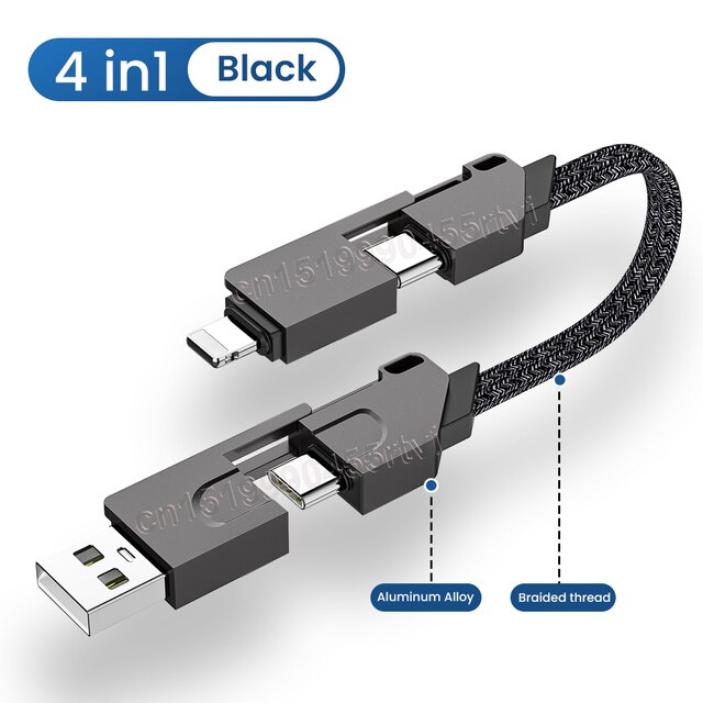 4in1 USB C Magnetic Keychain Quick Charger PD 60W Charger Data Cable for Samsung Huawei Xiaomi Apple 14 13 12 Pro Cable