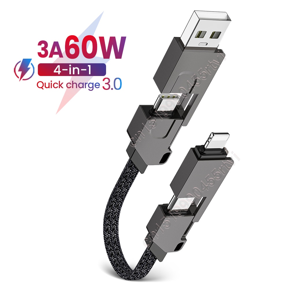 4in1 USB C Magnetic Keychain Quick Charger PD 60W Charger Data Cable for Samsung Huawei Xiaomi Apple 14 13 12 Pro Cable